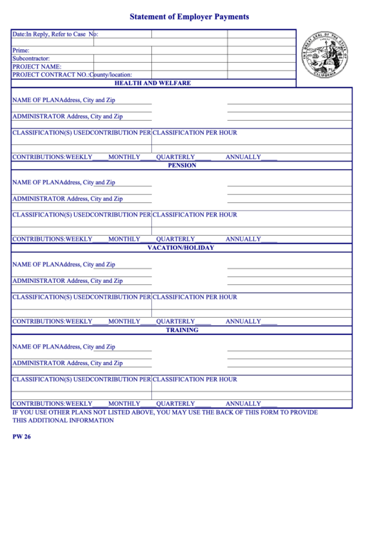 Fillable Statement Of Employer Payments Form Printable pdf
