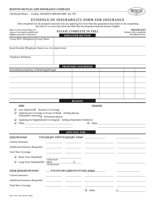 evidence-of-insurability-form-printable-pdf-download