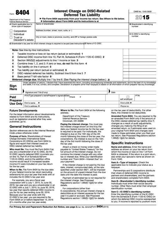 Fillable Form 8404 - Interest Charge On Disc-Related Deferred Tax Liability Printable pdf
