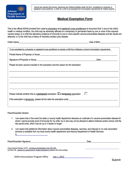 Fillable Medical Exemption Form printable pdf download