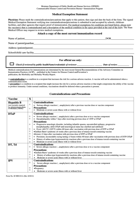 Medical Exemption Statement Template Printable pdf