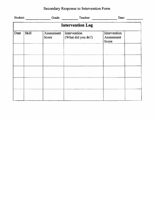 Secondary Response To Intervention Form