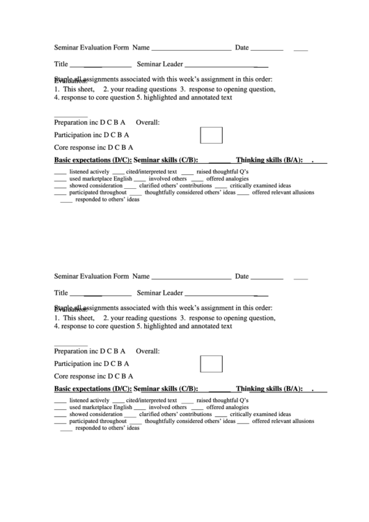 Seminar Evaluation Form Printable pdf