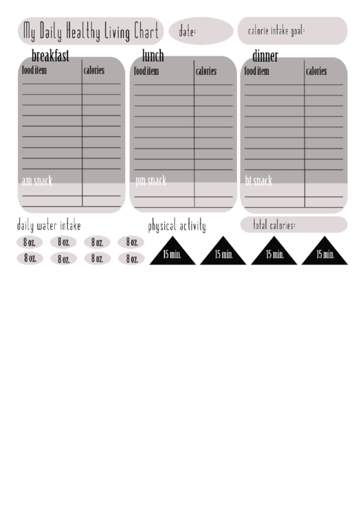 My Daily Healthy Living Chart (B/w) Printable pdf