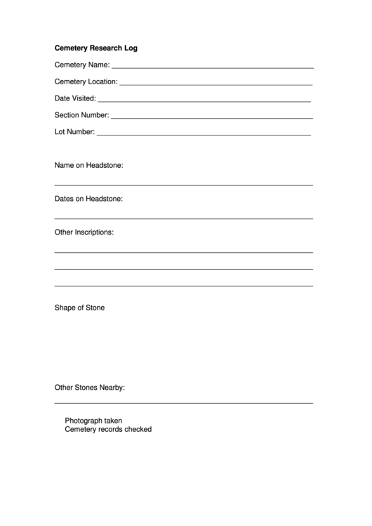 Cemetery Research Log Template Printable pdf