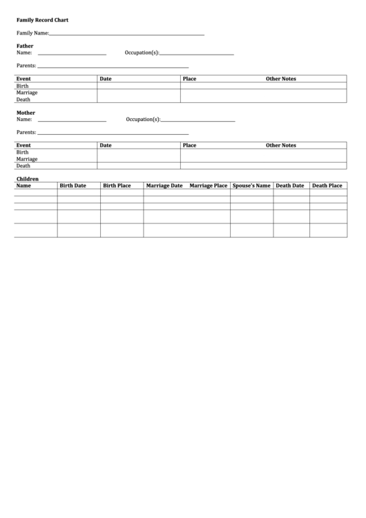 Family Record Chart Template Printable pdf