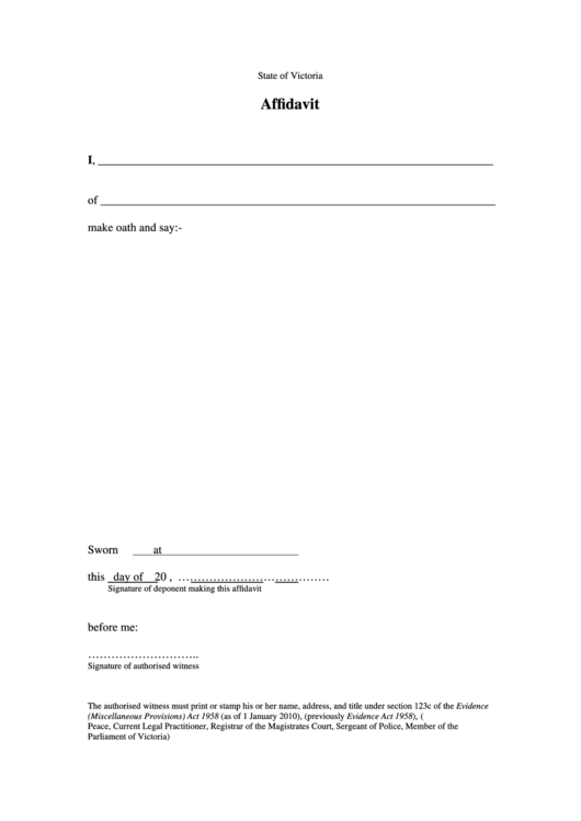 State Of Victoria - Affidavit Printable pdf