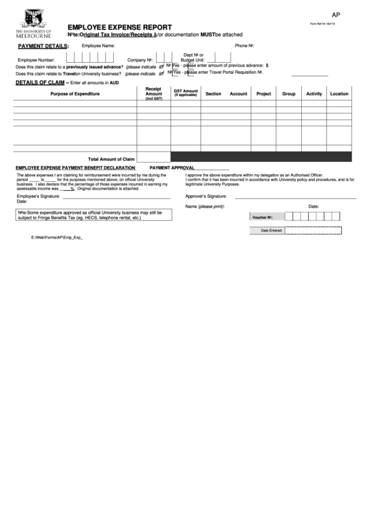 Form Ref V4 - Employee Expense Report Printable pdf