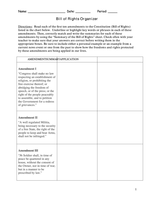 Bill Of Rights Organizer Printable pdf