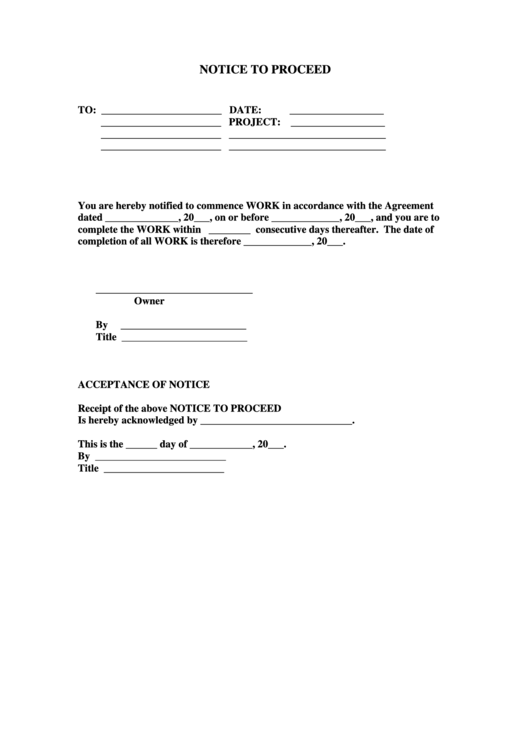 Notice To Proceed Template Printable pdf