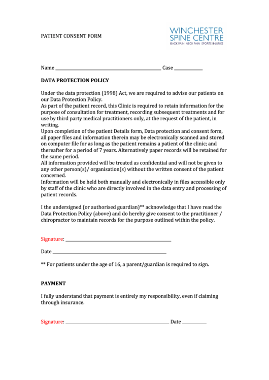 Patient Consent Form Printable pdf
