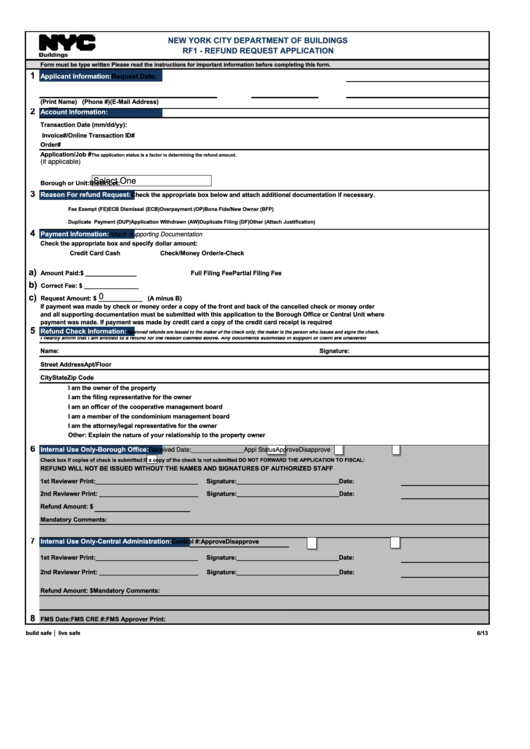 Fillable Rf1 - Refund Request Application - New York Printable pdf