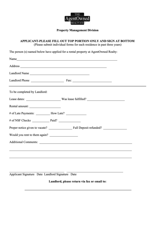 Property Rental Application Printable pdf