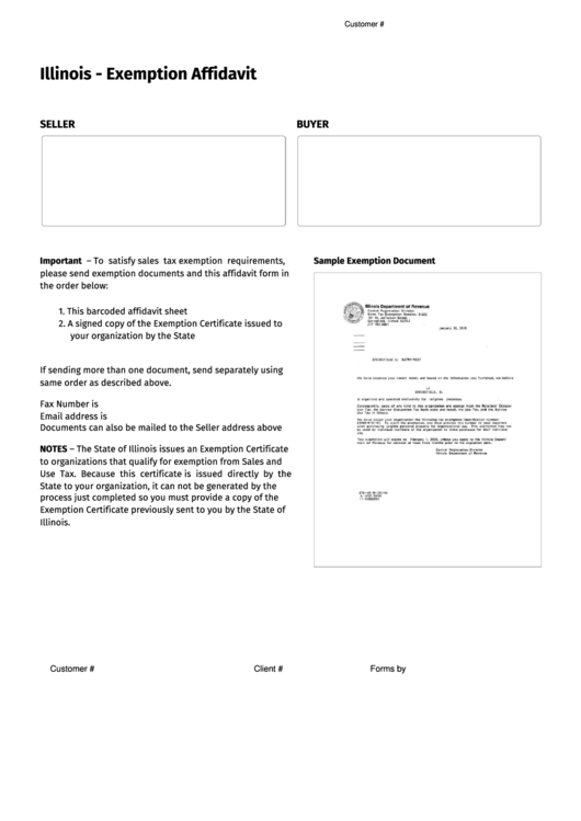 Fillable Illinois - Exemption Affidavit Printable pdf