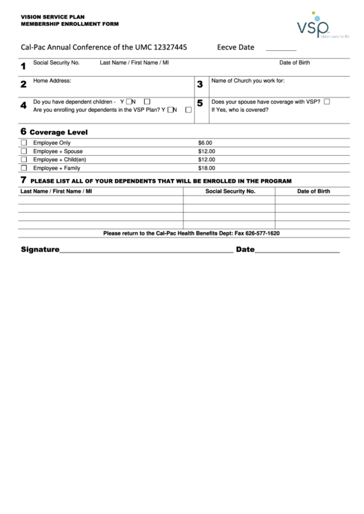 Vsp Client Enrollment Form Printable pdf
