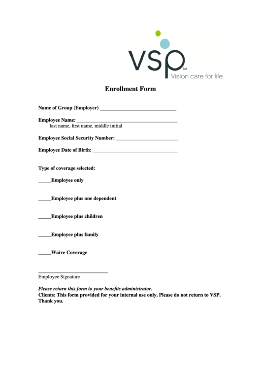 Vsp Enrollment Form printable pdf download