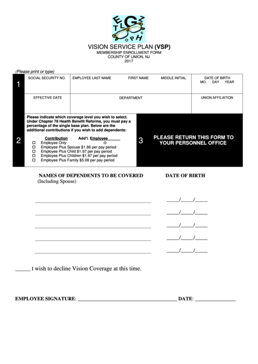 Vsp Enrollment Form Printable pdf