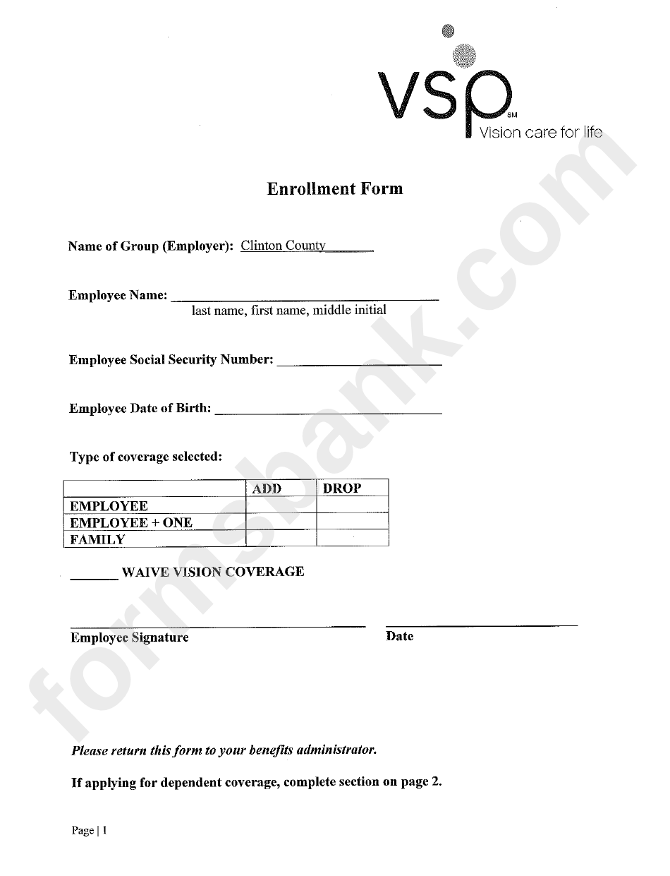 Vsp Enrollment Form