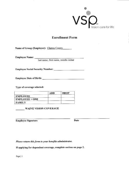 Vsp Enrollment Form Printable pdf