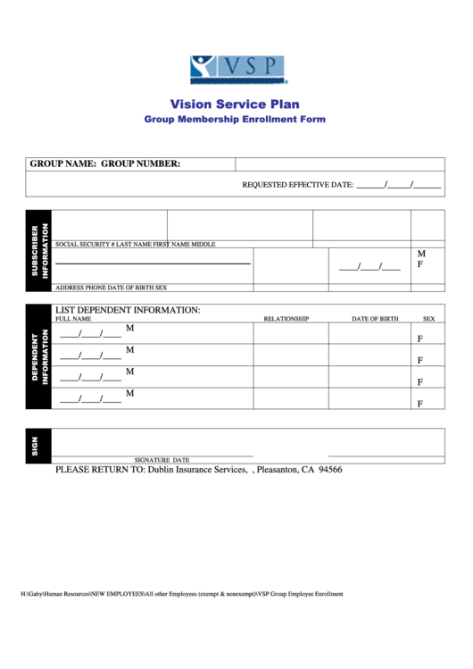 Vision Service Plan Enrollment Form Printable pdf