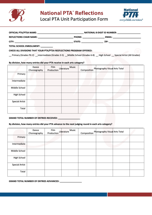 Local Pta Unit Participation Form Printable pdf