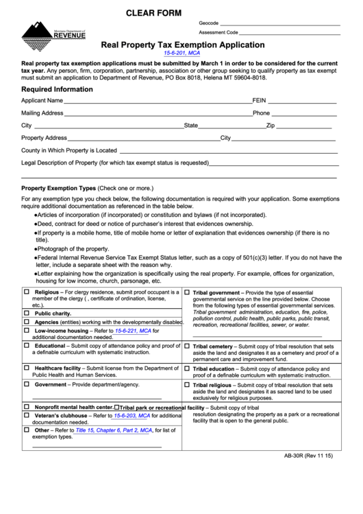 Real Property Tax Exemption Application Printable pdf
