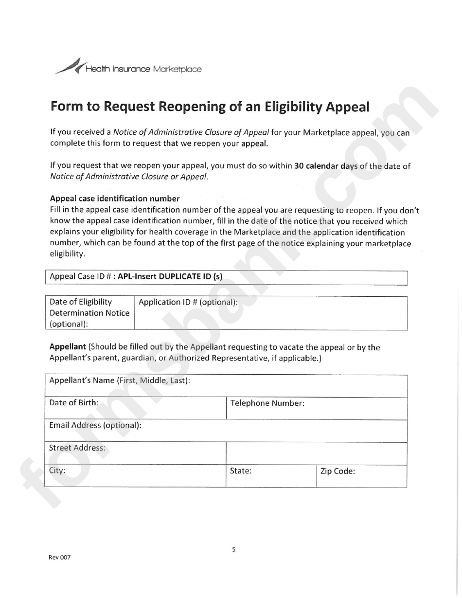 For To Request Reopening Of An Eligibility Appeal