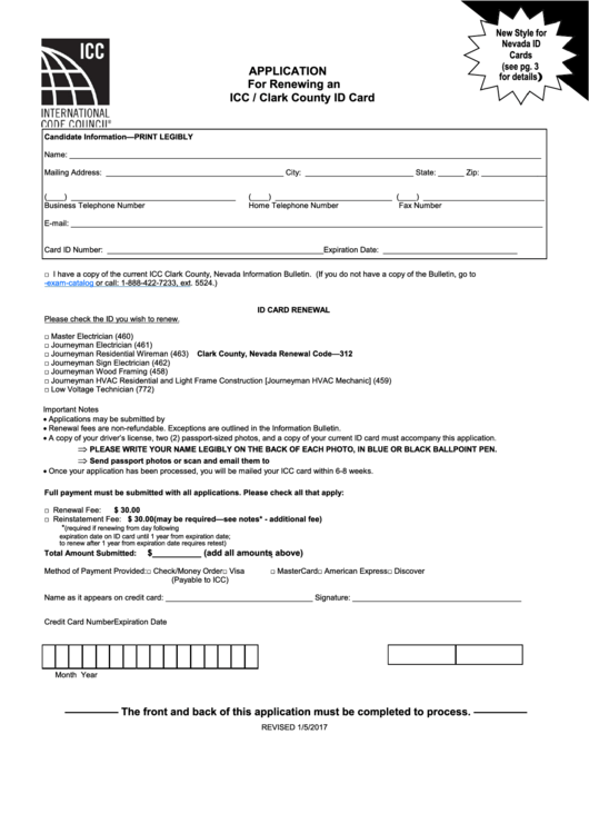 Application For Renewing An Icc / Clark County Id Card