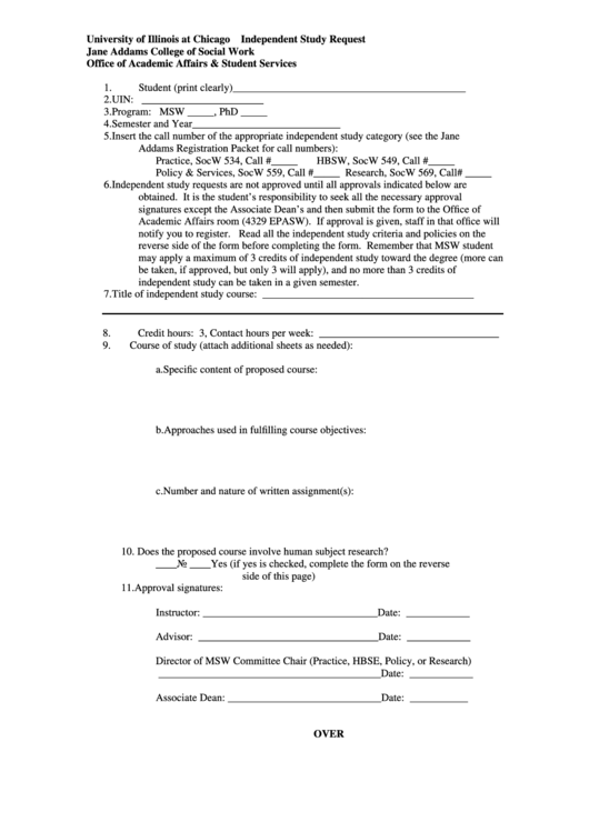 Independent Study Request Form Printable pdf