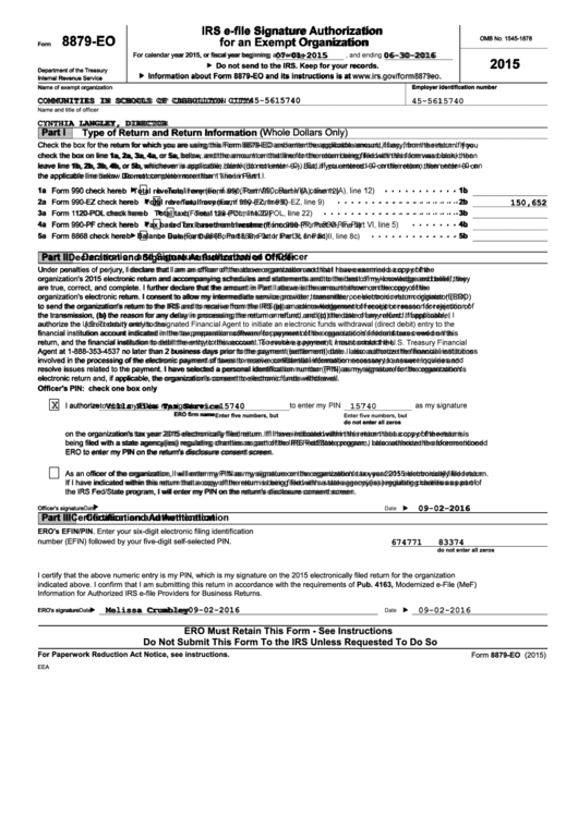 Form 8879 Irs E-File Signature Authorization Printable pdf