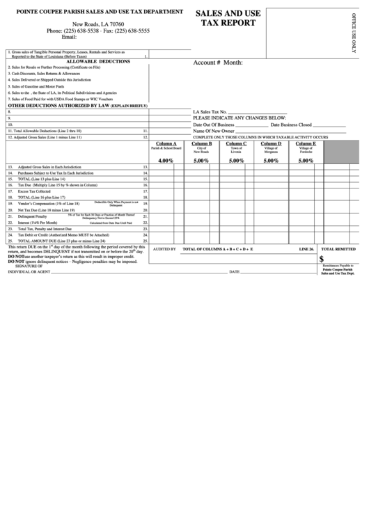 Sales And Use Tax Report Printable pdf