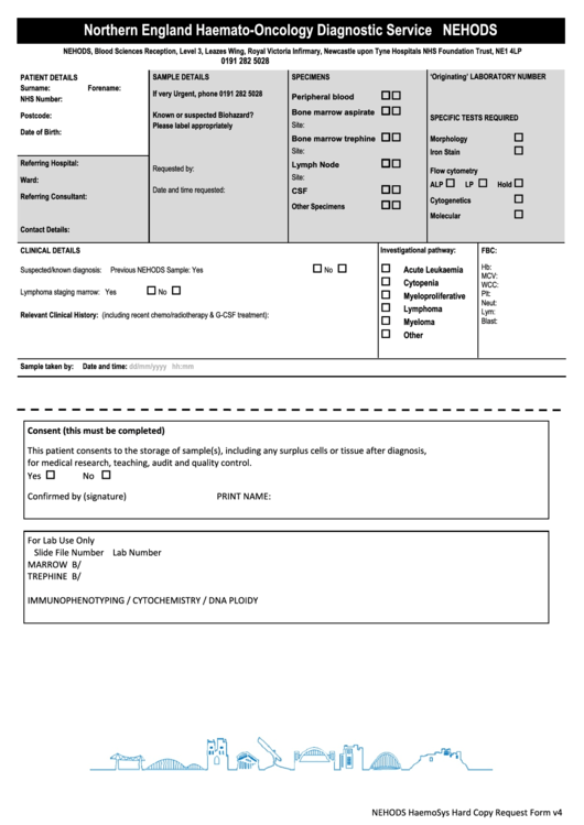 Northern England Haemato-Oncology Diagnostic Service Hard Copy Request Form Printable pdf