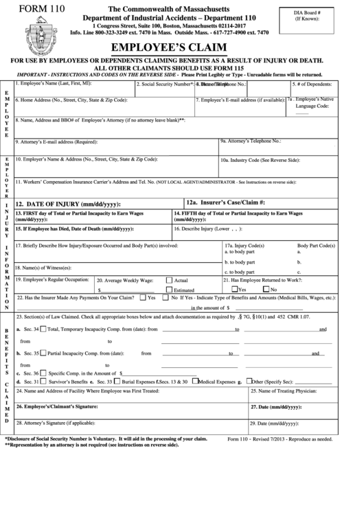 Fillable Form 110 - Employee
