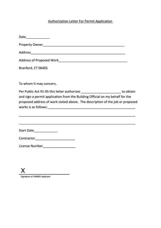Authorization Letter For Permit Application Printable pdf