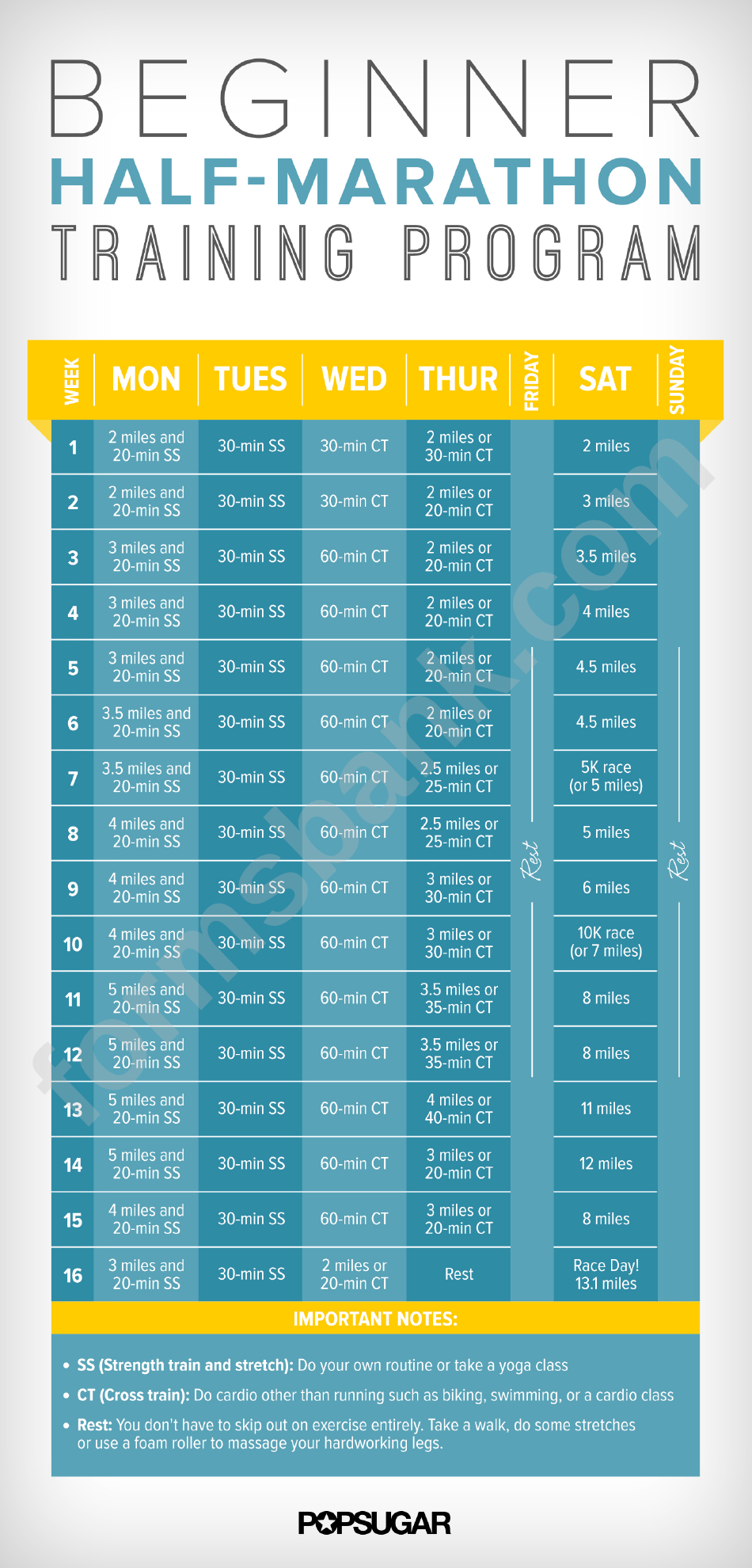 16 Week Half Marathon Training Schedule For Beginners Printable Pdf 