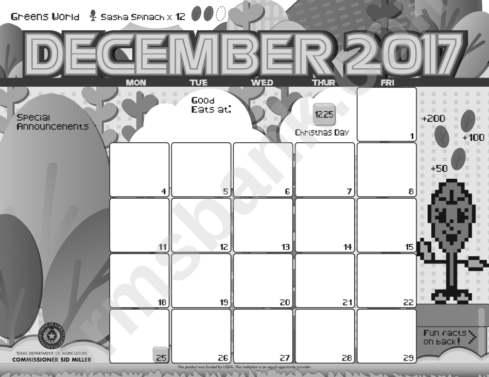 Calendar Template - December 2017
