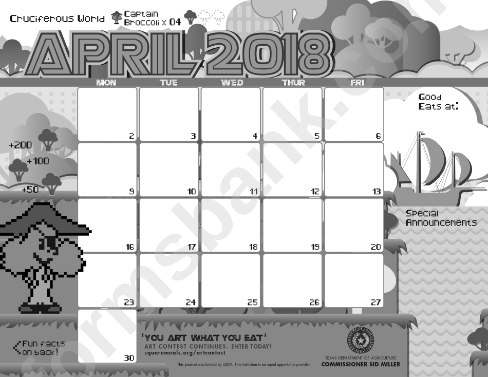 April 2018 Calendar Template