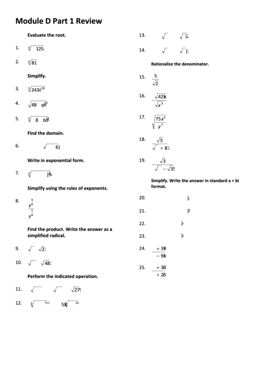 Square Roots Worksheet Printable pdf