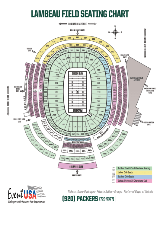 Lambeau Field Seating Chart printable pdf download
