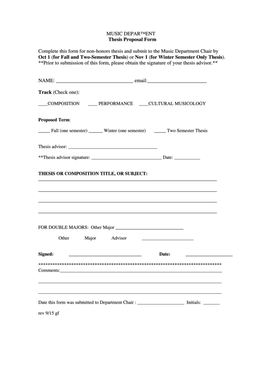 Music Department Thesis Proposal Form Printable pdf