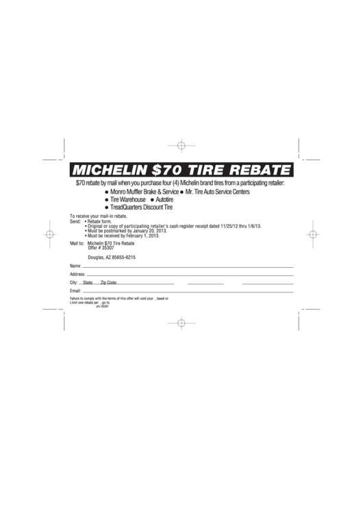Michelin 70 Tire Rebate Printable pdf