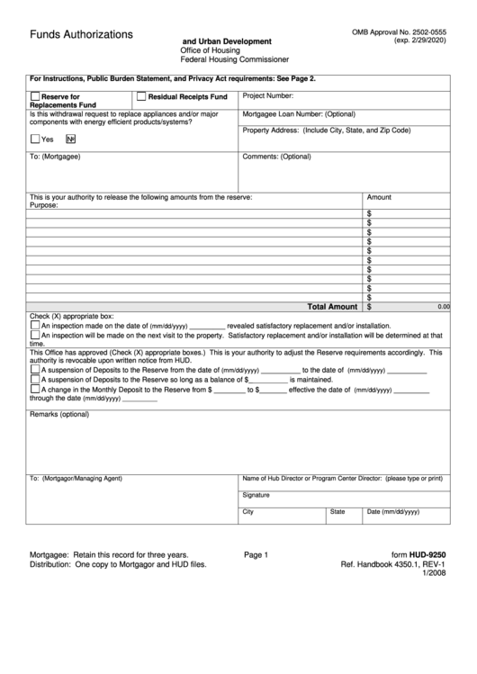 Funds Authorizations 9250 Printable pdf