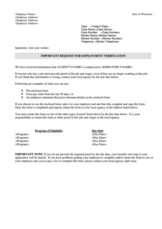Employer Verification Of Earnings Printable pdf