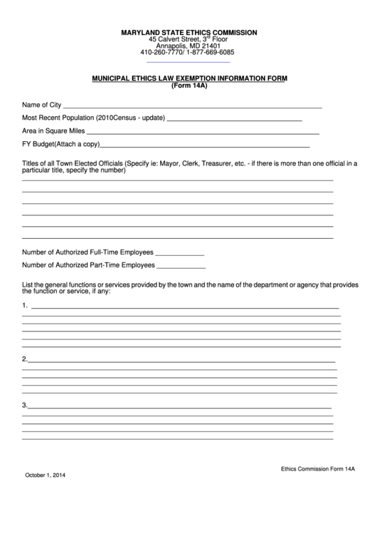 Municipal Ethics Law Exemption Information Form Printable pdf