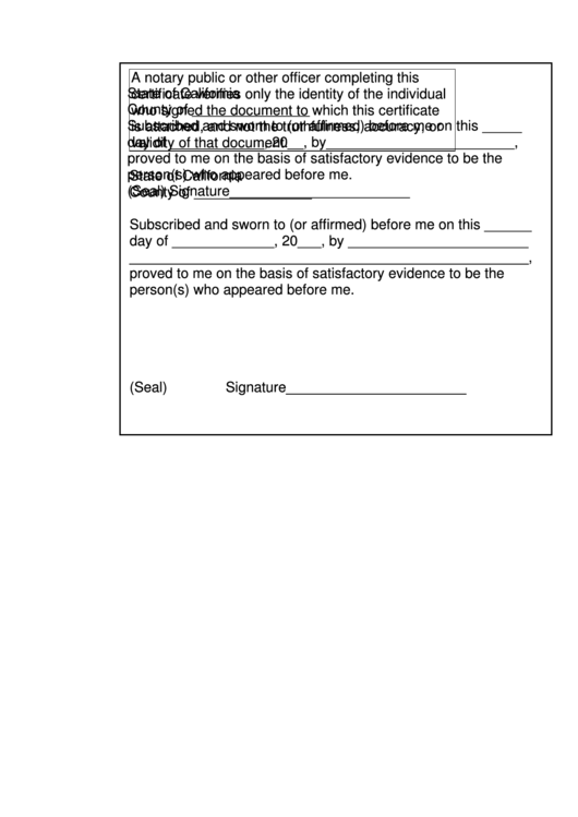 Notary Jurat Form - State Of California Printable pdf