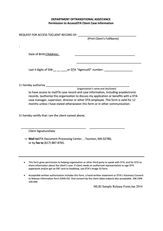 Mlri Sample Release Form