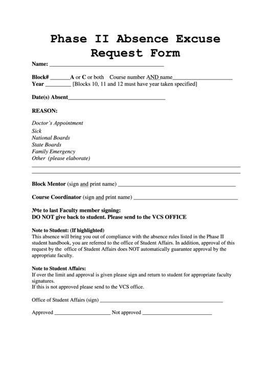 Phase Ii Absence Excuse Request Form