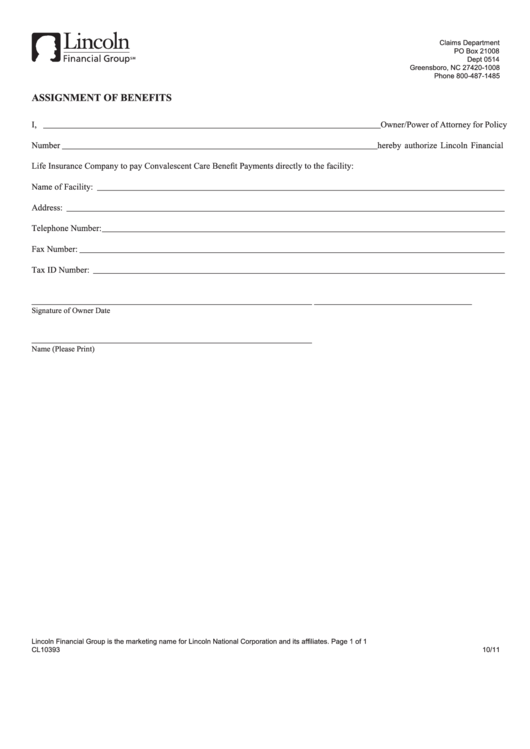 Assignment Of Benefits Form