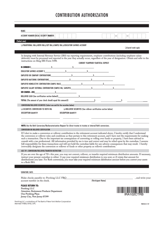 Fillable Contribution Authorization Form Printable pdf