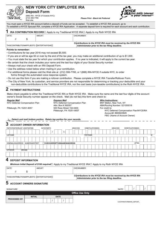 Nyce Ira Deposit Form Printable pdf